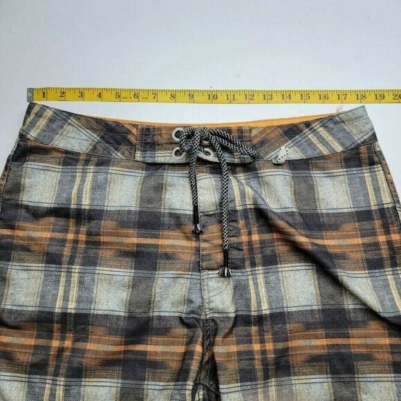 3rd & Army Men's Board Shorts Size 36 Gray Orange Plaid Draw String - Picture 5 of 8